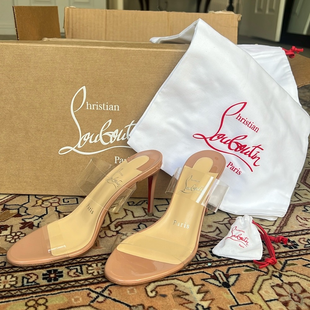 New Christian Louboutin Just Nothing 85MM Patent Leather Mules size 35